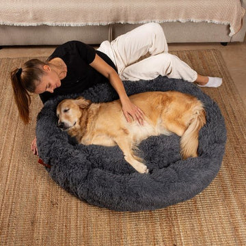 Hund schläft auf Original Belune flauschiges Hundebett